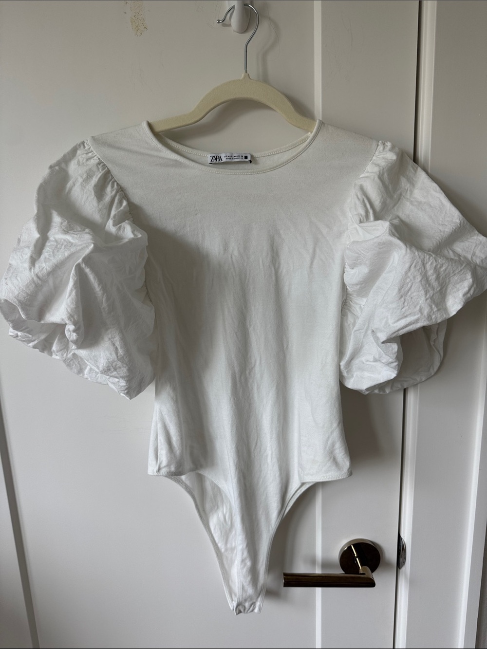 Zara White Puff-Sleeve Bodysuit with Statement Sleeves